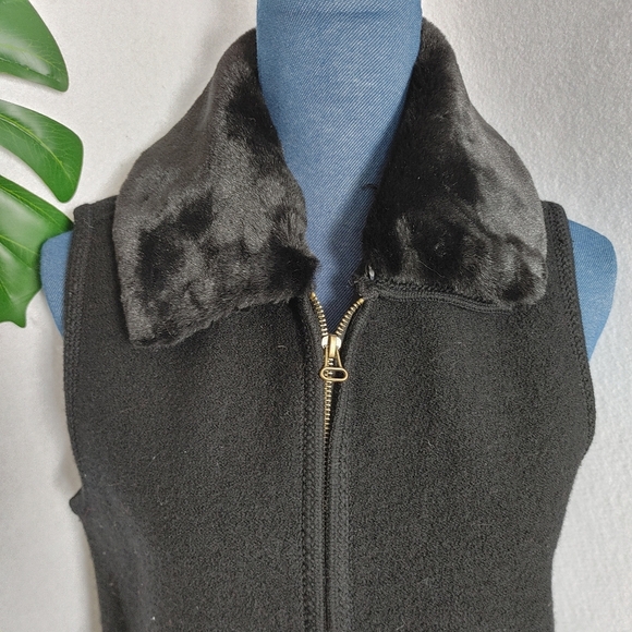 Vintage Black Tally Ho Wool Vest Faux Fur Removable Collar - Picture 4 of 7